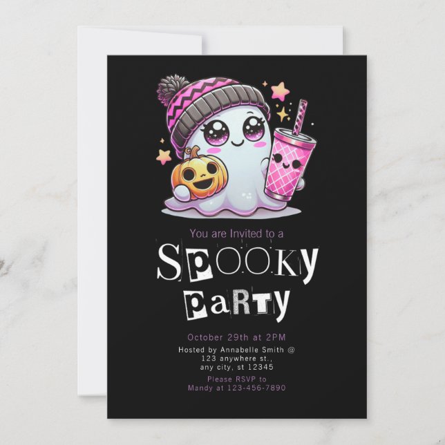 Invitation Cute Ghost Stars Moderne Minimaliste Halloween (Devant)