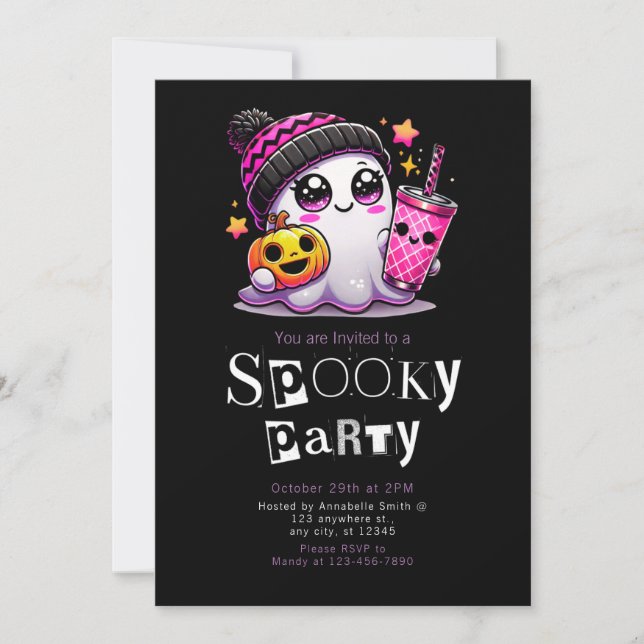 Invitation Cute Ghost Stars Moderne Minimaliste Halloween (Devant)