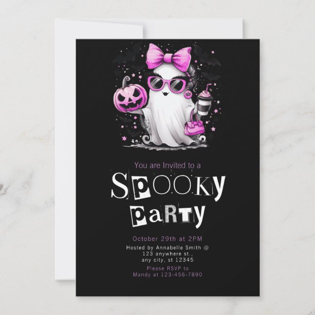 Invitation Cute Ghost Stars Moderne Minimaliste Halloween Par (Devant)