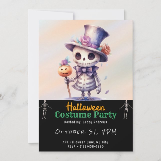 Invitation Cute Ghoul en haut Chapeau et Cravate Bow Hallowee (Devant)