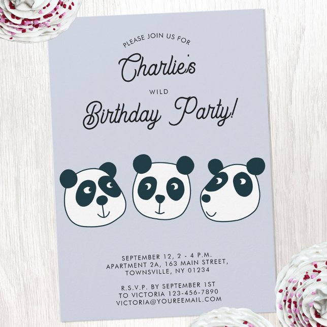 Invitation Cute Giant Panda Bear fête d'anniversaire (Cute panda bear themed personalized kids birthday party invitation)