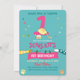 Invitation Cute Ginger Chat Enfants 1er anniversaire fêter l'