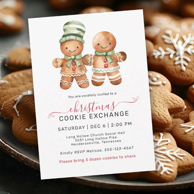 Invitation Cute Gingerbread Couple Cookie Exchange Party (May be ordered in both printed and instant download digital formats!)