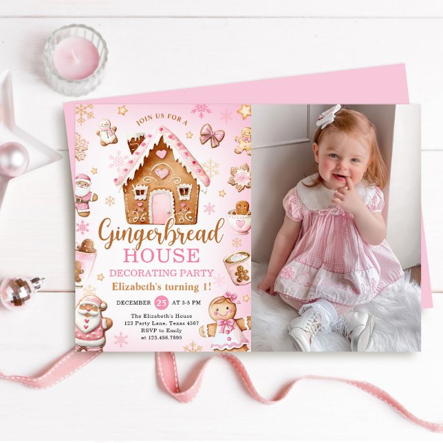 Invitation Cute Gingerbread House Decorating Birthday Photo (Créateur téléchargé)