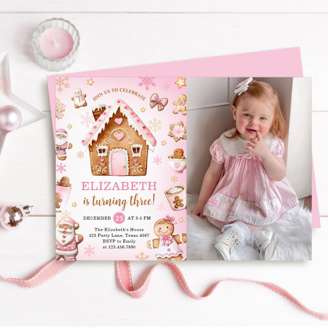 Invitation Cute Gingerbread House Girl Birthday Photo (Créateur téléchargé)