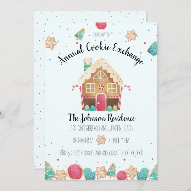 Invitation Cute Gingerbread House Holiday Cookie Exchange (Devant / Derrière)