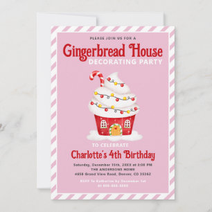 Invitation Cute Gingerbread Maison Sucre de canne rose Annive