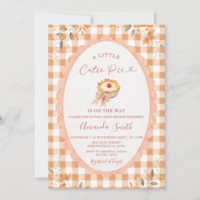 Invitation Cute Gingham Cutie Pie Est en Route Baby Shower  (Devant)
