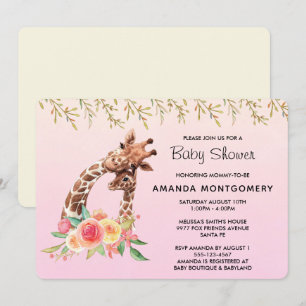Invitation Cute Giraffe Aquarelle Maman & Baby shower bébé