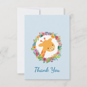 Invitation Cute Giraffe avec Merci Floral Wreath Party