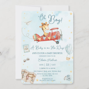 Invitation Cute Giraffe Avion Aventure Oh Boy Baby shower