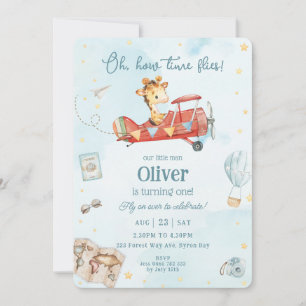 Invitation Cute Giraffe Avion Aventure Temps Vols Anniversair
