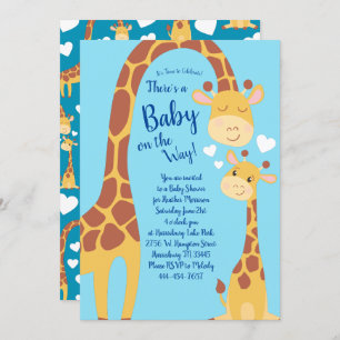 Invitation Cute Giraffe Baby shower Blue Boy