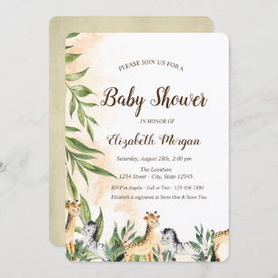 Invitation Cute Giraffe, Baby shower Feuille Zebra