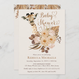 Invitation Cute Giraffe Boho Grasses séchées Baby shower
