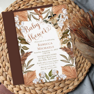 Invitation Cute Giraffe Boho Grasses séchées Baby shower