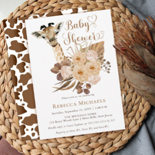 Invitation Cute Giraffe Boho Grasses séchées Baby shower Invi