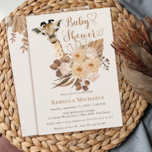 Invitation Cute Giraffe Boho Grasses séchées Baby shower Invi