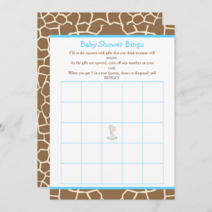 Invitation Cute Giraffe Boy Baby shower bleu Bingo