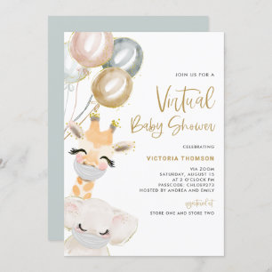 Invitation Cute Giraffe et Elephant Baby shower virtuel