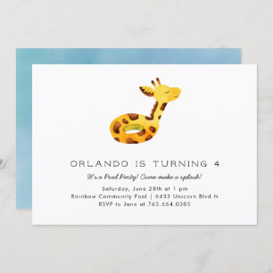 Invitation Cute Giraffe Floatie Pool Anniversaire