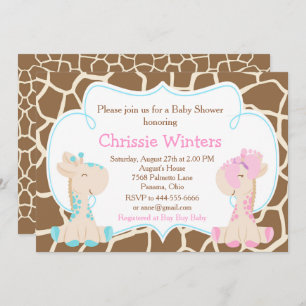Invitation Cute Giraffe Genre Révélation ou Baby shower jumea
