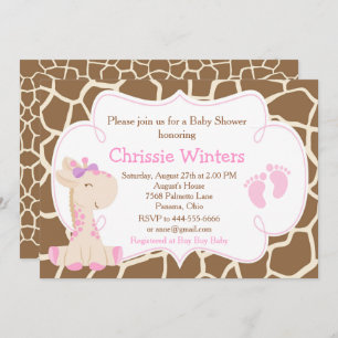Invitation Cute Giraffe Girl Baby shower rose