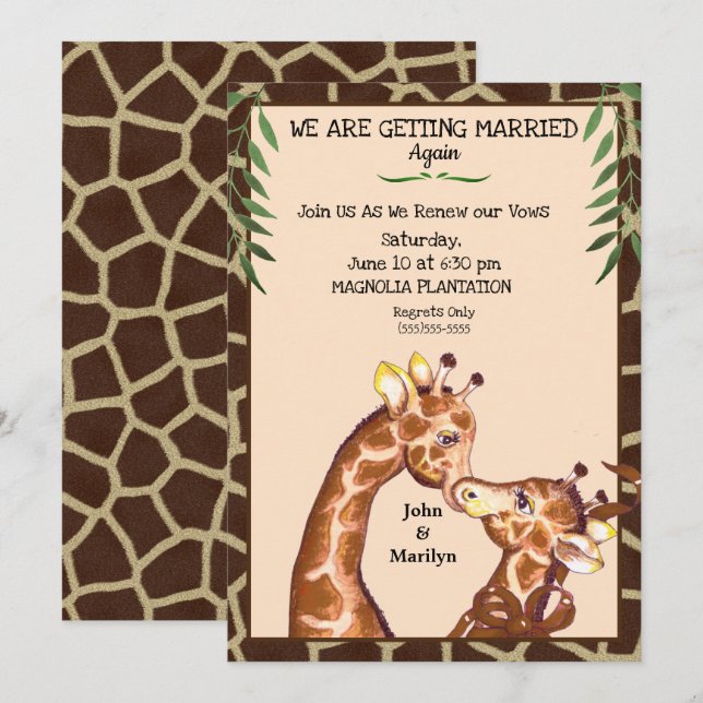 Invitation Cute Giraffe Mariage Renouvellement Vows Invitatio (Devant / Derrière)
