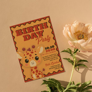 Invitation Cute Giraffe Orange Anniversaire de enfant Party I