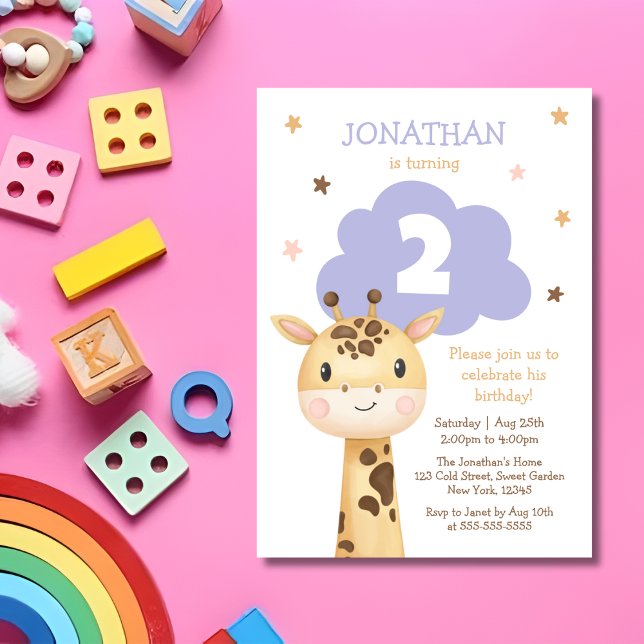 Invitation Cute Giraffe Safari Animal Kids Birthday (Créateur téléchargé)