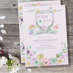 Invitation Cute Girl 2e anniversaire Fairy Flower Garden