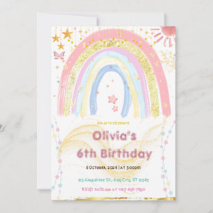 Invitation Cute Girl Abstract Rainbow Any Age Birthday