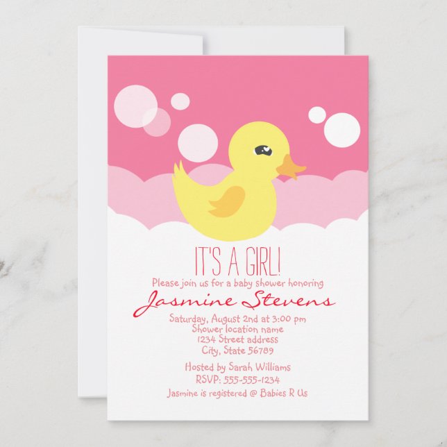 Invitation Cute Girl Caoutchouc Baby shower Ducky (Devant)