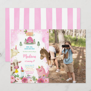 Invitation Cute Girl Farm Photo Anniversaire