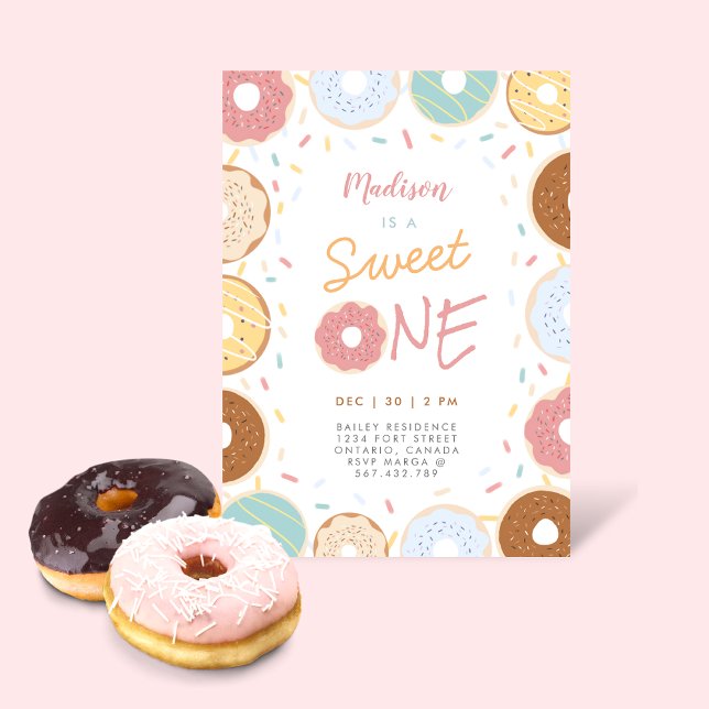 Invitation Cute Girl Moderne Pastel Donut Premier Anniversair (Créateur téléchargé)