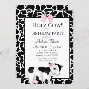 Invitation Cute Girls Cow Imprimer Anniversaire Fête Invitati