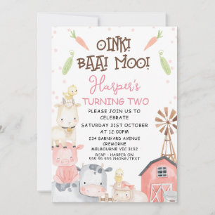 Invitation Cute Girls Farm Légumes à thème Anniversaire