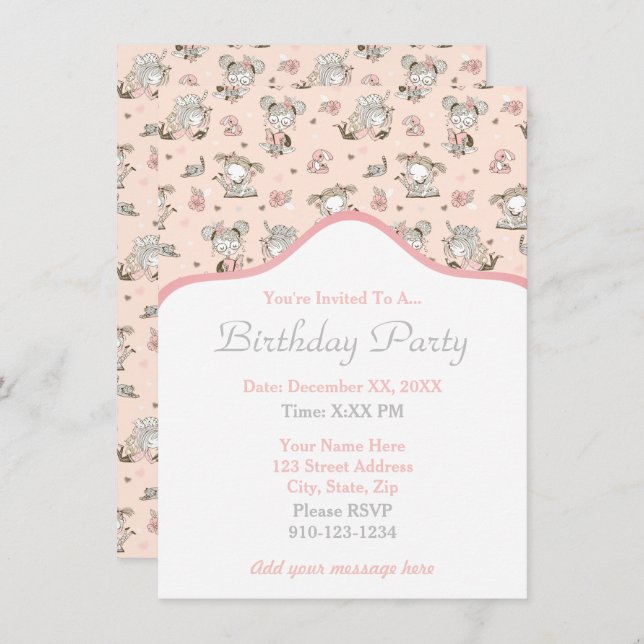 Invitation Cute Girls Lecture Livres Idées Cadeaux (Devant / Derrière)