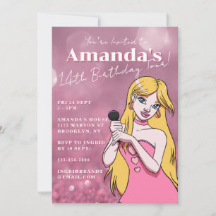 Invitation Cute Girly Cartoon Pop Music 14e anniversaire