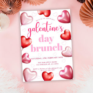Invitation Cute Girly Pink Hearts Brunch de la Saint-Galentin