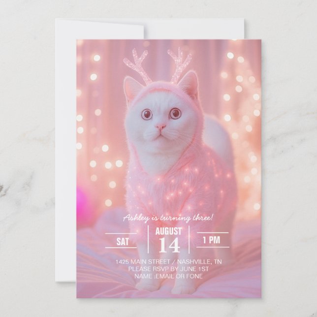 Invitation Cute Glowing Reindeer Kitty Winter Fantasy         (Devant)