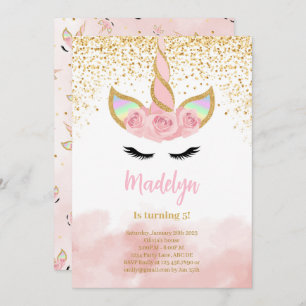 Invitation Cute Gold Parties scintillant Unicorn Anniversaire