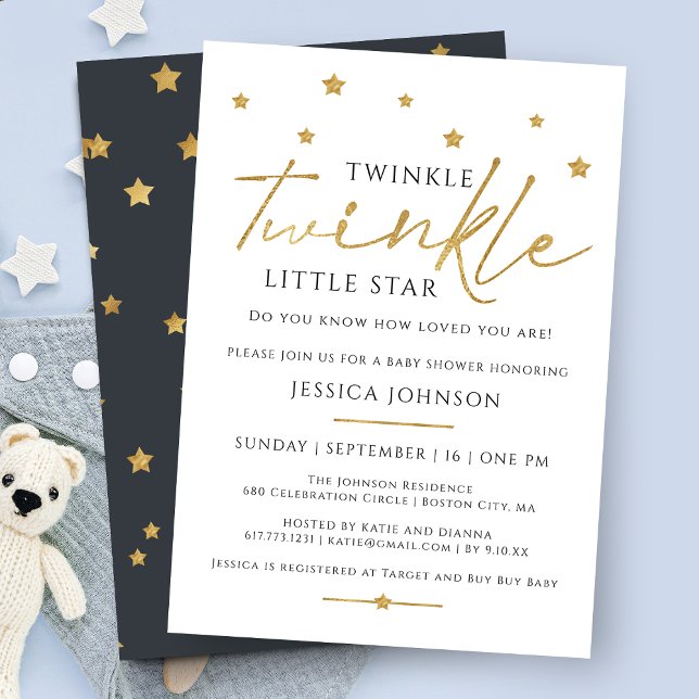 Invitation Cute Gold Twinkle Twinkle Little Star Baby shower (Créateur téléchargé)