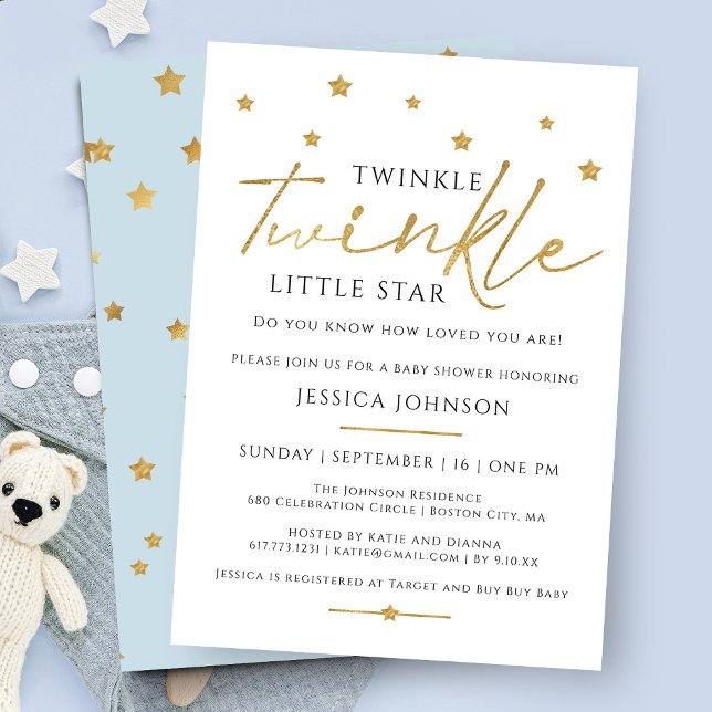 Invitation Cute Gold Twinkle Twinkle Little Star Baby shower (Créateur téléchargé)