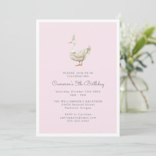 Invitation Cute Goose Aquarelle rose 5e anniversaire fête