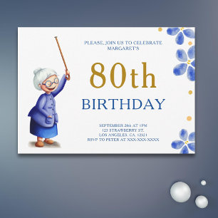 Invitation Cute Grandma Aquarelle Florale 80e anniversaire