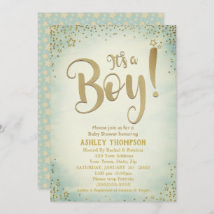 Invitation Cute Green C'est un garçon Stars Baby shower Invit