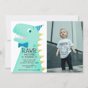 Invitation Cute Green Dinosaur fête d'anniversaire Photo pers