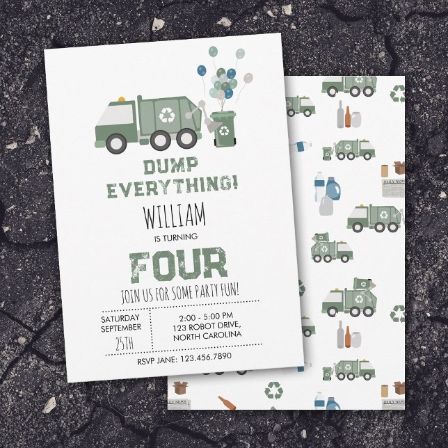 Invitation Cute Green Recycling Camion Boys Véhicules Anniver (Cute Green Recycling Truck Boys Vehicles Birthday Invitation)