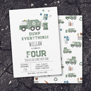Invitation Cute Green Recycling Camion Boys Véhicules Anniver